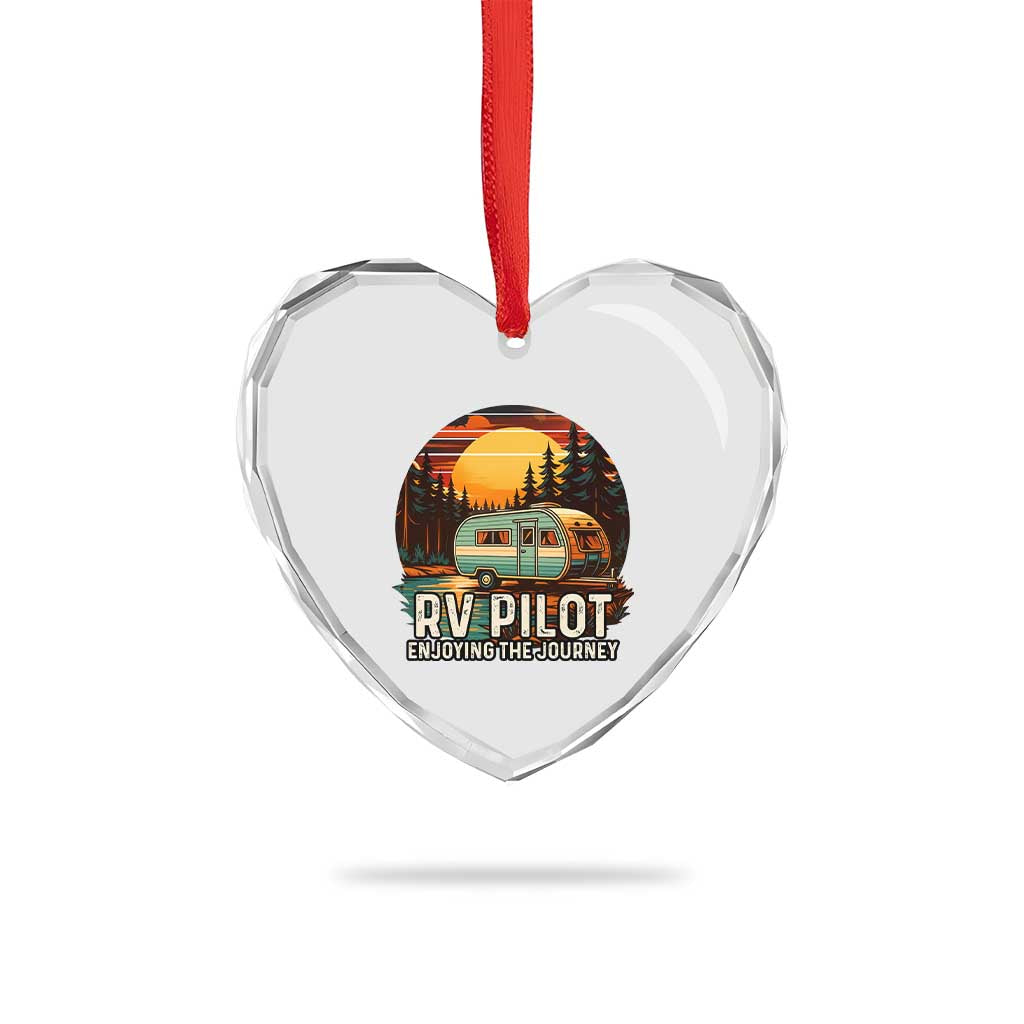 RV Pilot Enjoying The Journey Heart Crystal Glass Ornament Funny Camping Lover - Wonder Print Shop