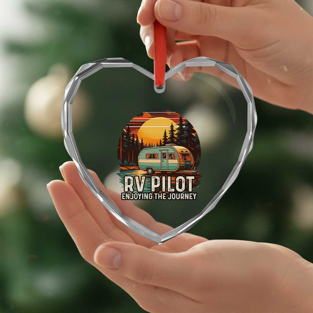 RV Pilot Enjoying The Journey Heart Crystal Glass Ornament Funny Camping Lover - Wonder Print Shop