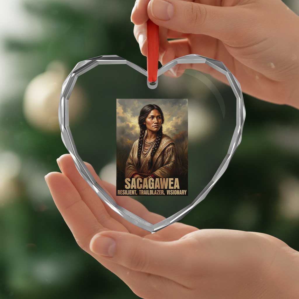 Sacagawea Native American Woman Heart Crystal Glass Ornament Resilient Trailblazer Visionary