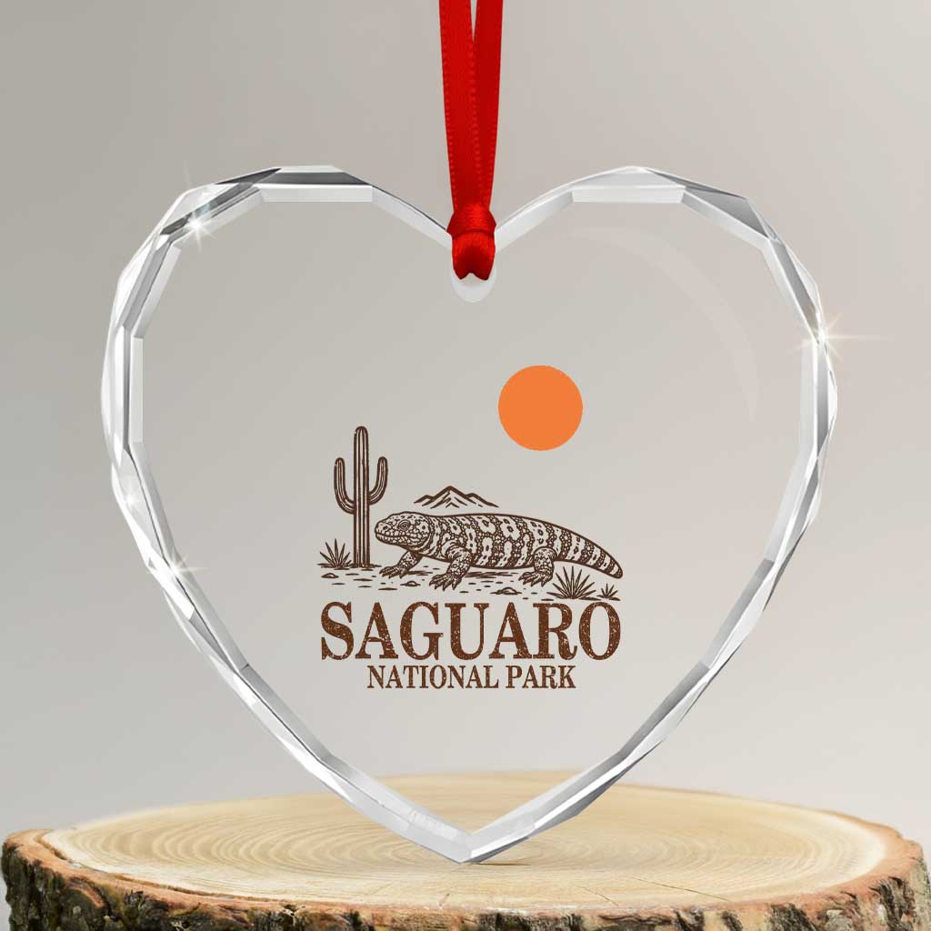 Saguaro National Park Gila Monster Hiking Arizona Heart Crystal Glass Ornament Desert Cactus Sunset Southwest Nature Tucson Souvenir Gift