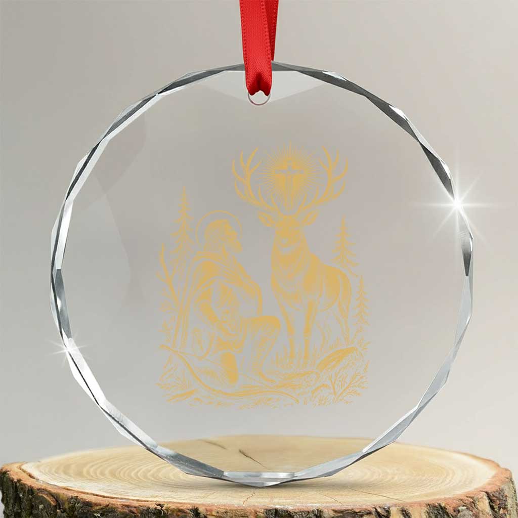 Saint Hubert Patron Saint of Hunters Vintage Woodcut Crystal Glass Ornament Catholic Faith and Hunting Heritage Gift