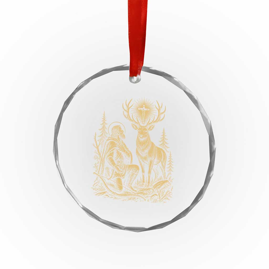Saint Hubert Patron Saint of Hunters Vintage Woodcut Crystal Glass Ornament Catholic Faith and Hunting Heritage Gift