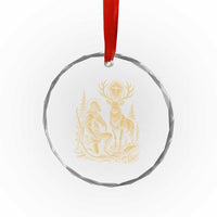 Saint Hubert Patron Saint of Hunters Vintage Woodcut Crystal Glass Ornament Catholic Faith and Hunting Heritage Gift