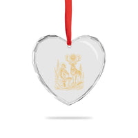Saint Hubert Patron Saint of Hunters Vintage Woodcut Heart Crystal Glass Ornament Catholic Faith and Hunting Heritage Gift
