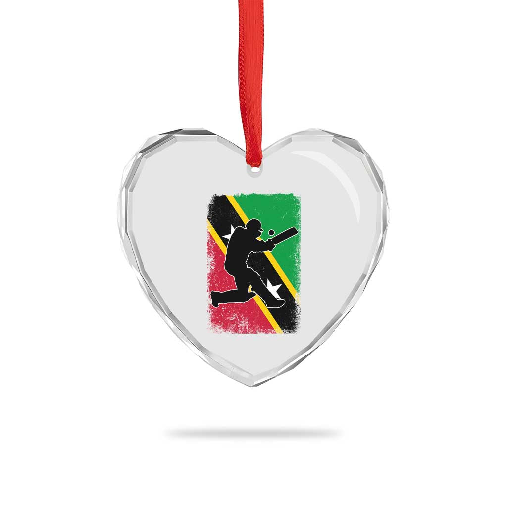 Saint Kitts and Nevis Cricket Heart Crystal Glass Ornament Retro Vintage Sport Kittitian Flag West Indies Cricket Fan