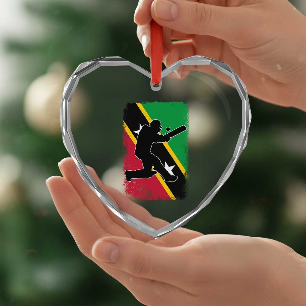 Saint Kitts and Nevis Cricket Heart Crystal Glass Ornament Retro Vintage Sport Kittitian Flag West Indies Cricket Fan
