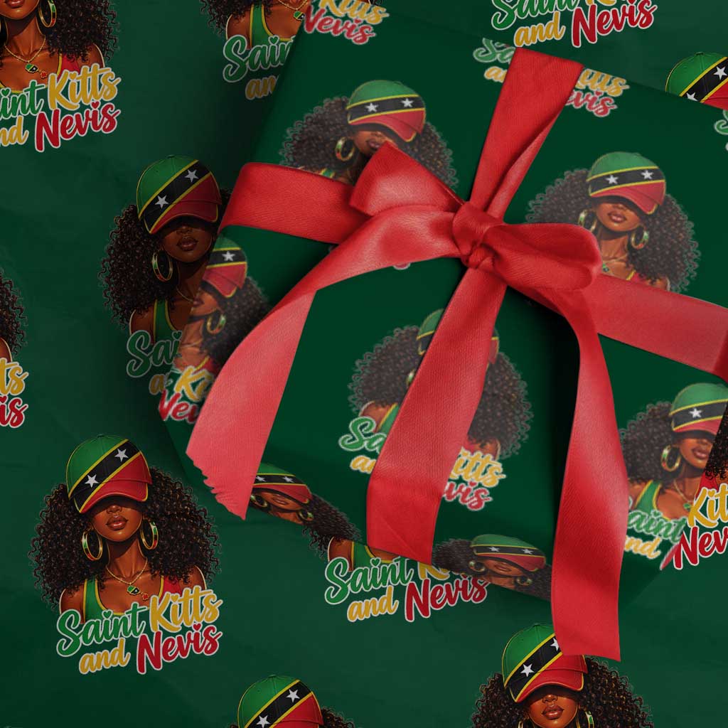 Saint Kitts and Nevis Princess Wrapping Paper Roll Melanin Afro Girl Heritage Gift for Black Girls