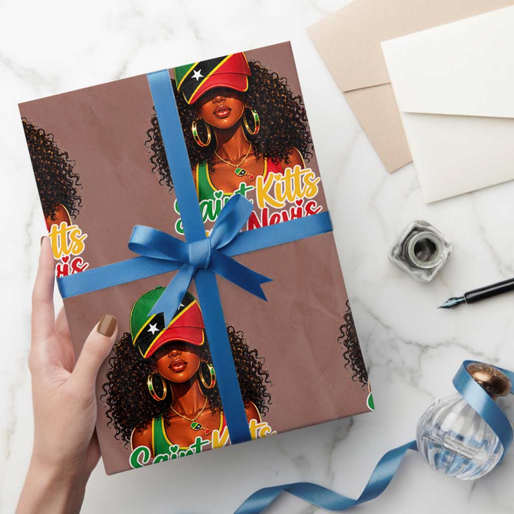 Saint Kitts and Nevis Princess Wrapping Paper Roll Melanin Afro Girl Heritage Gift for Black Girls