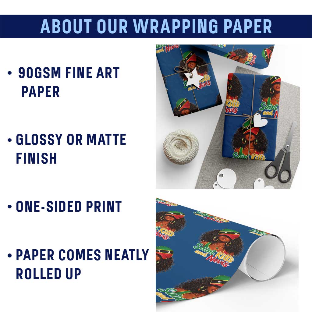 Saint Kitts and Nevis Princess Wrapping Paper Roll Melanin Afro Girl Heritage Gift for Black Girls