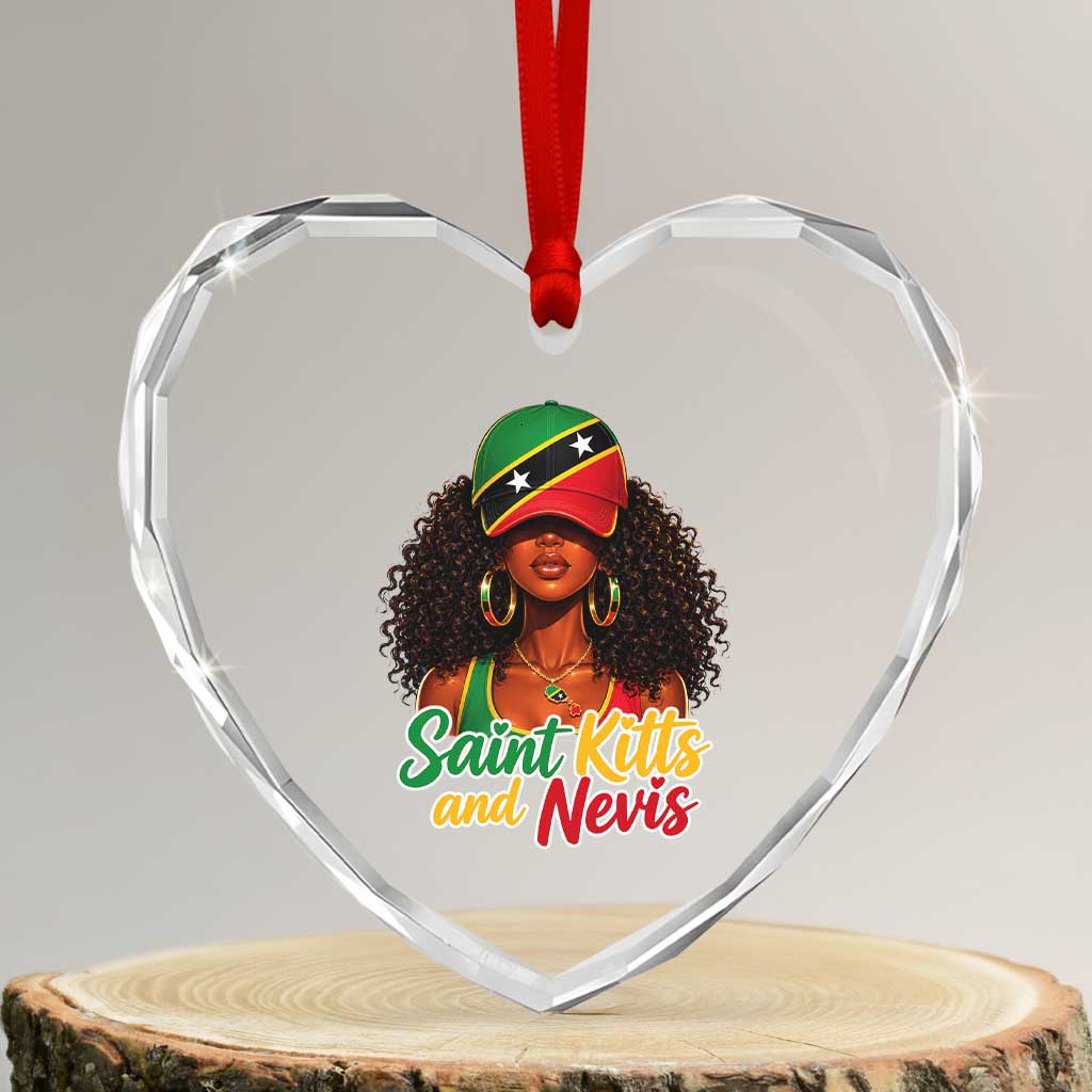 Saint Kitts and Nevis Princess Heart Crystal Glass Ornament Melanin Afro Girl Heritage Gift for Black Girls