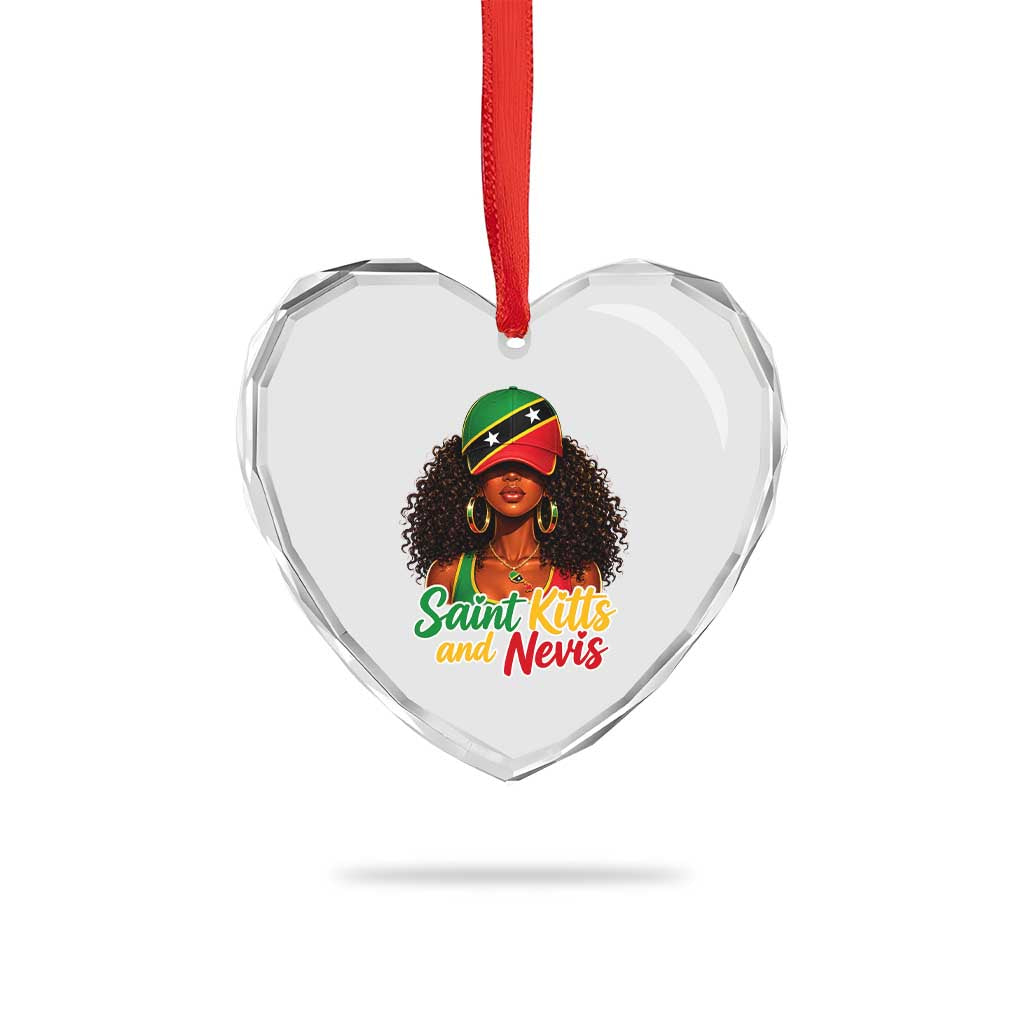 Saint Kitts and Nevis Princess Heart Crystal Glass Ornament Melanin Afro Girl Heritage Gift for Black Girls