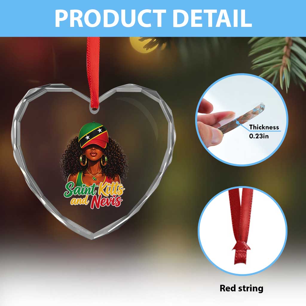 Saint Kitts and Nevis Princess Heart Crystal Glass Ornament Melanin Afro Girl Heritage Gift for Black Girls