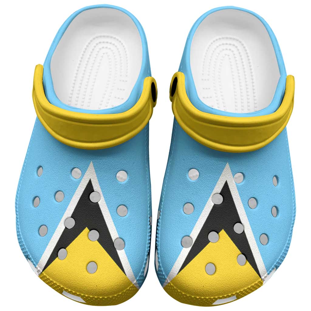 Saint Lucia Clogs Shoes Heritage Palette Flag-Inspired - Wonder Print Shop