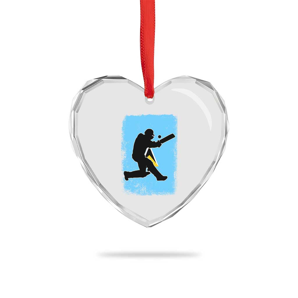 Saint Lucia Cricket Heart Crystal Glass Ornament Retro Vintage Sport Saint Lucian Flag West Indies Cricket Fan