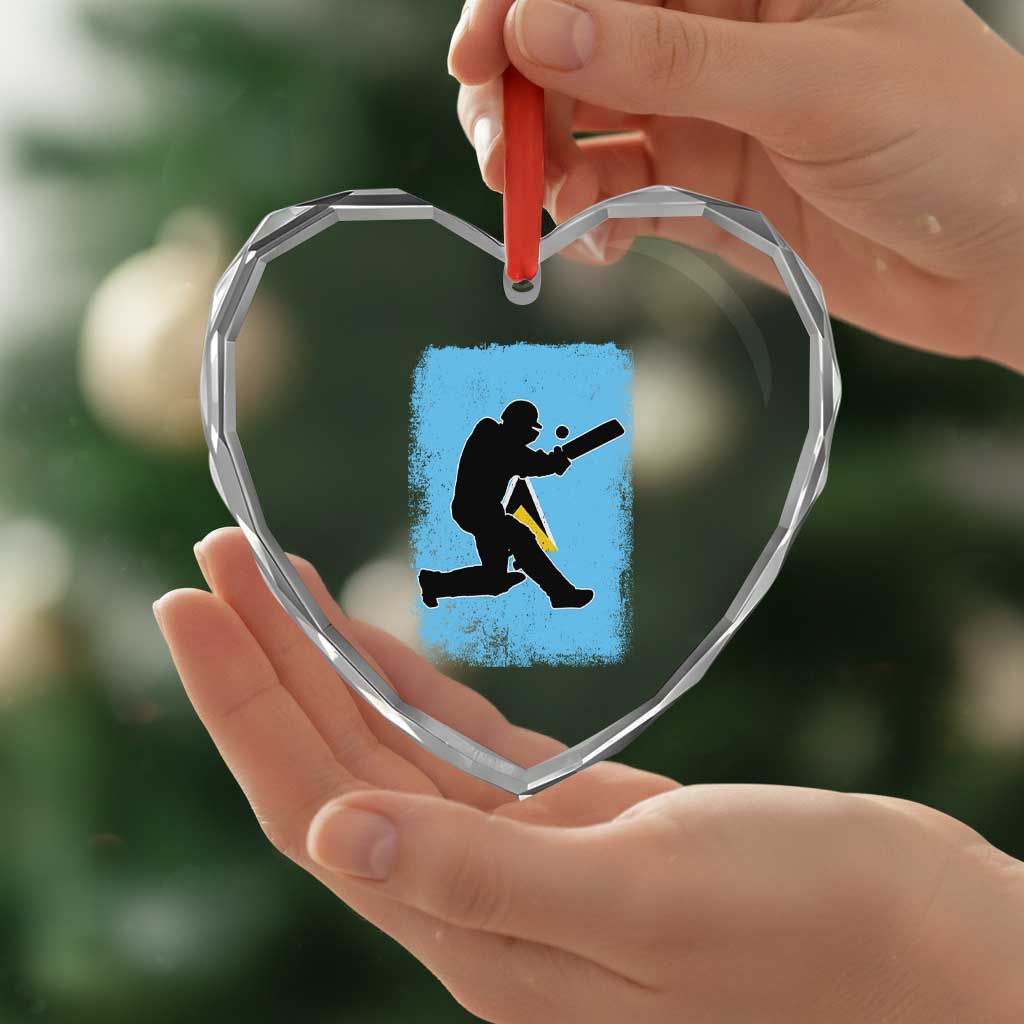 Saint Lucia Cricket Heart Crystal Glass Ornament Retro Vintage Sport Saint Lucian Flag West Indies Cricket Fan