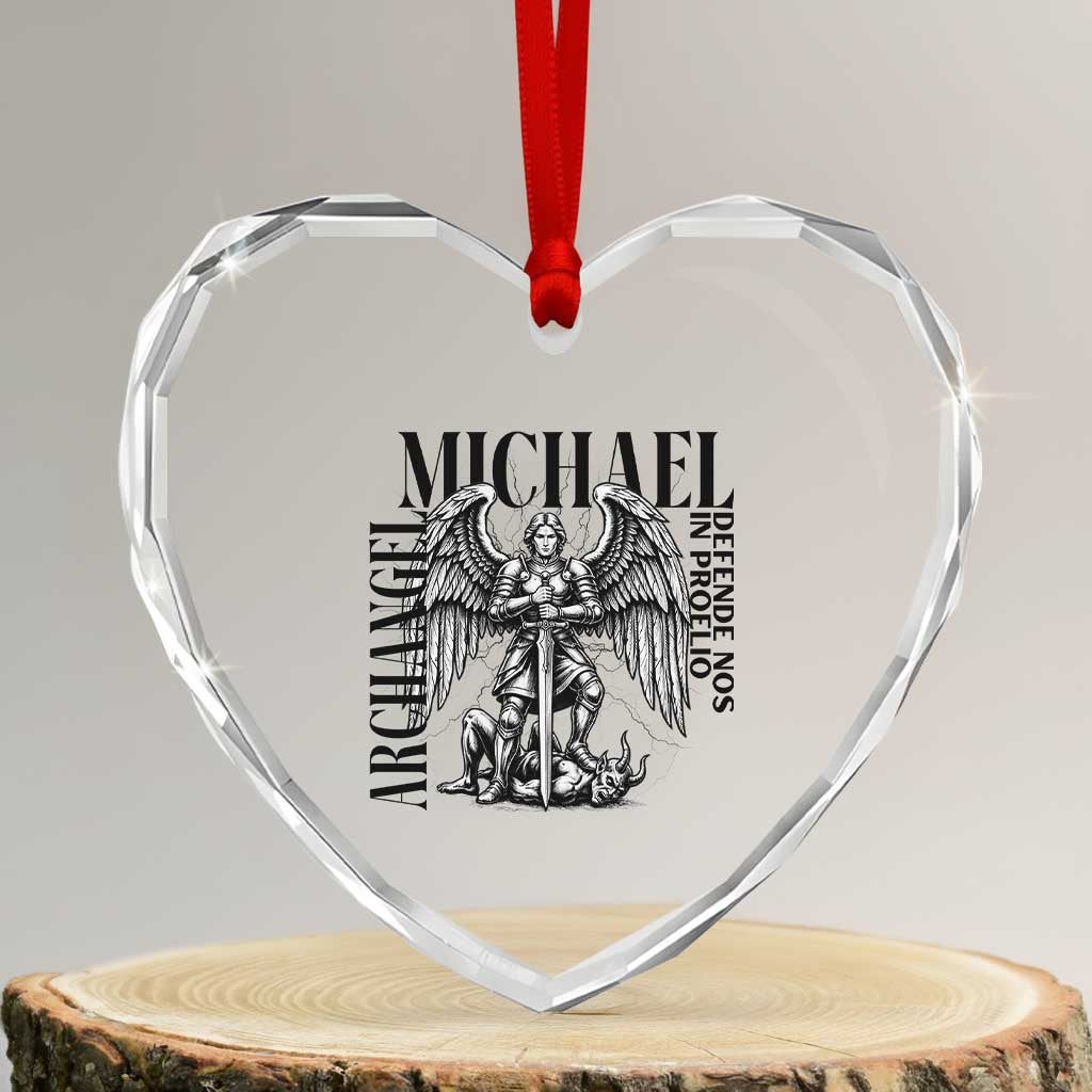Saint Michael Archangel Defende Nos In Proelio Heart Crystal Glass Ornament Christian Faith Gift