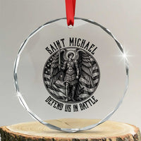 Saint Michael Defend Us In Battle Crystal Glass Ornament American Flag Patriotic