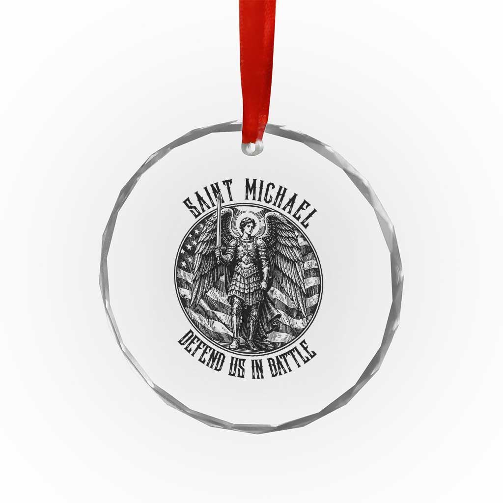 Saint Michael Defend Us In Battle Crystal Glass Ornament American Flag Patriotic