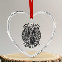Saint Michael Defend Us In Battle Heart Crystal Glass Ornament American Flag Patriotic