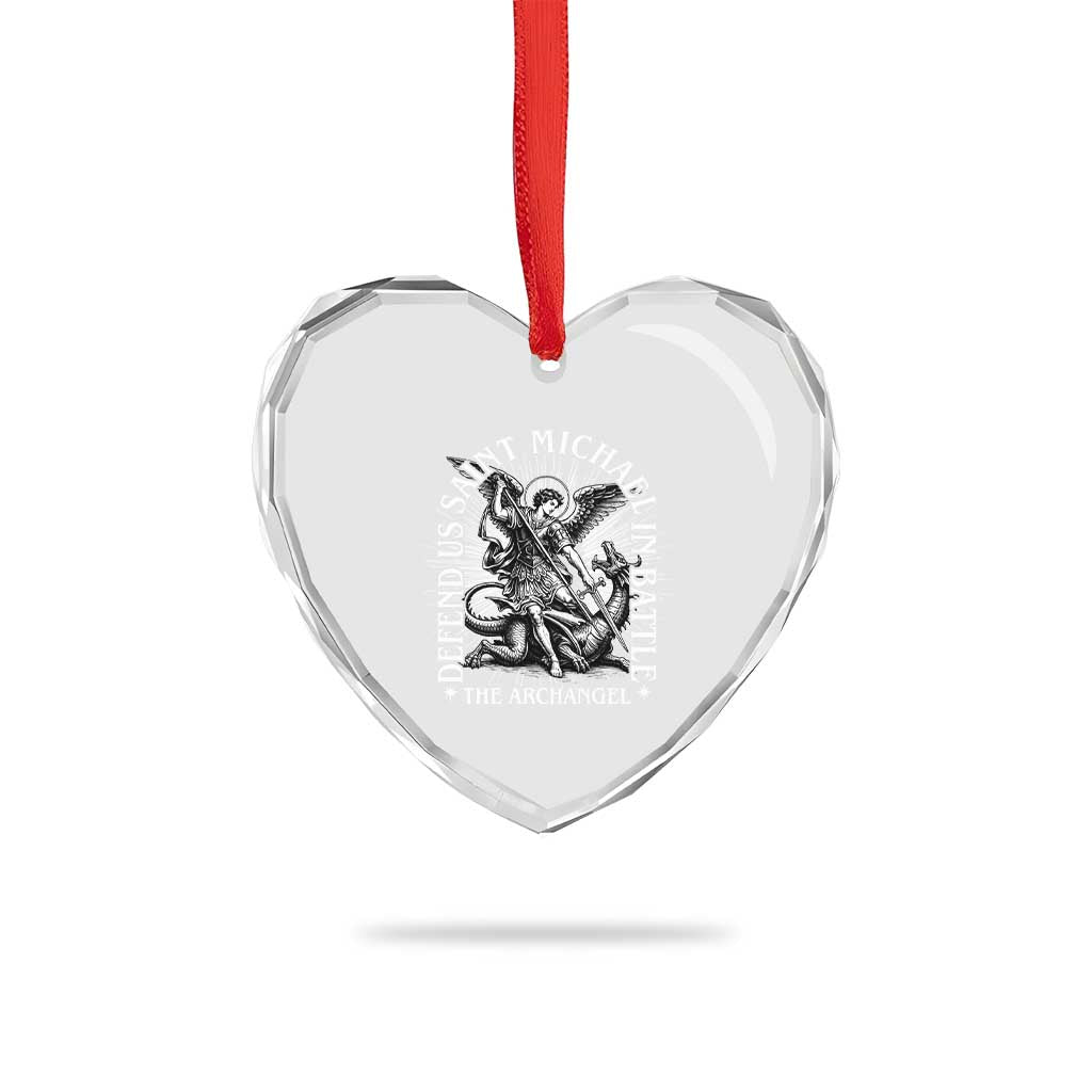 Saint Michael Defend Us In Battle Heart Crystal Glass Ornament Catholic Protection Gift