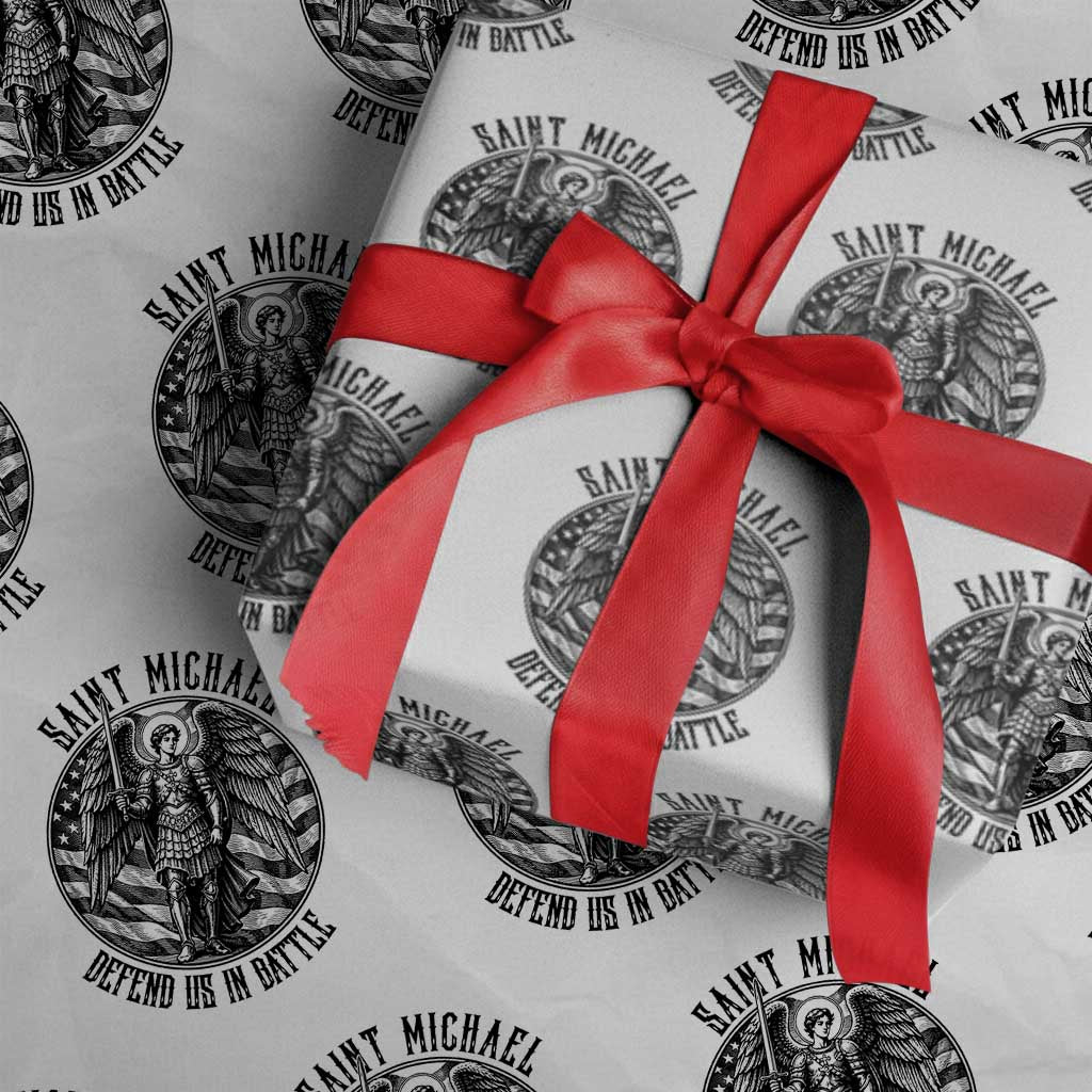 Saint Michael Defend Us In Battle Wrapping Paper Roll American Flag Patriotic