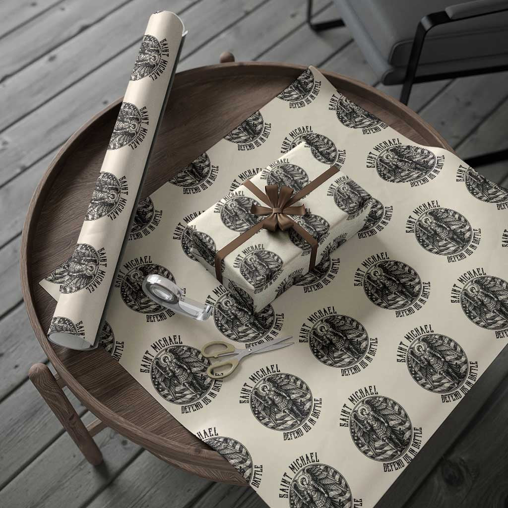 Saint Michael Defend Us In Battle Wrapping Paper Roll American Flag Patriotic