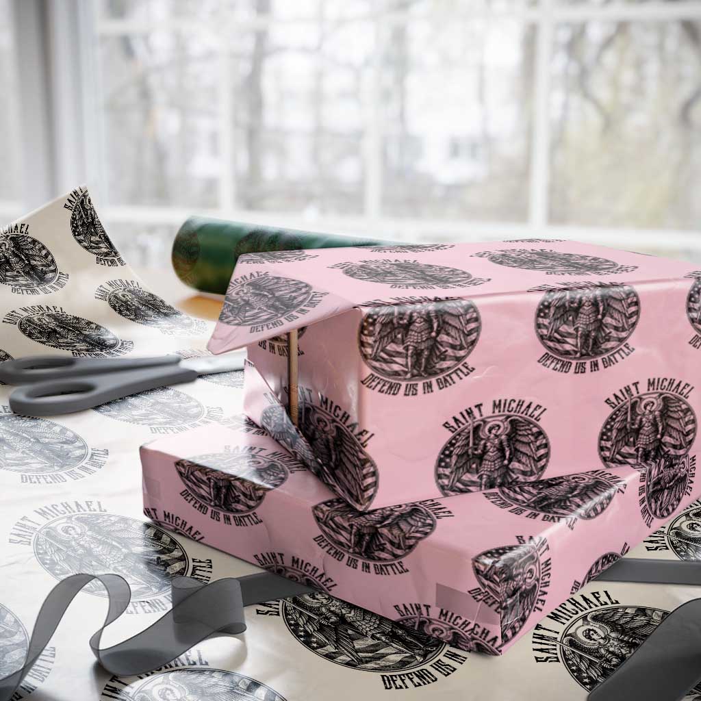 Saint Michael Defend Us In Battle Wrapping Paper Roll American Flag Patriotic