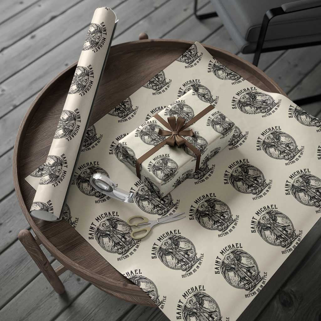 Saint Michael Heavenly Warrior Wrapping Paper Roll Defend Us In Battle