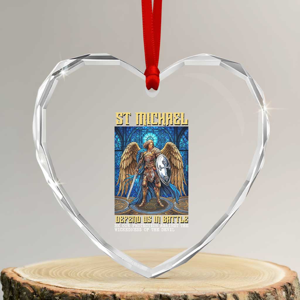 Saint Michael Prayer Defend Us In Battle Heart Crystal Glass Ornament Religious Gift