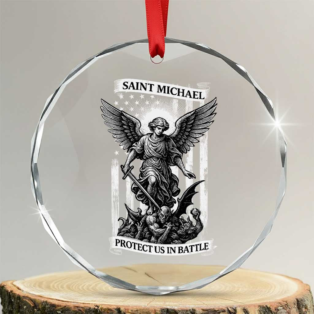 Saint Michael Protect Us In Battle Crystal Glass Ornament American Flag Catholic Christian Faith - Wonder Print Shop