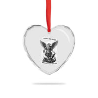 Saint Michael Protect Us In Battle Heart Crystal Glass Ornament American Flag Catholic Christian Faith - Wonder Print Shop
