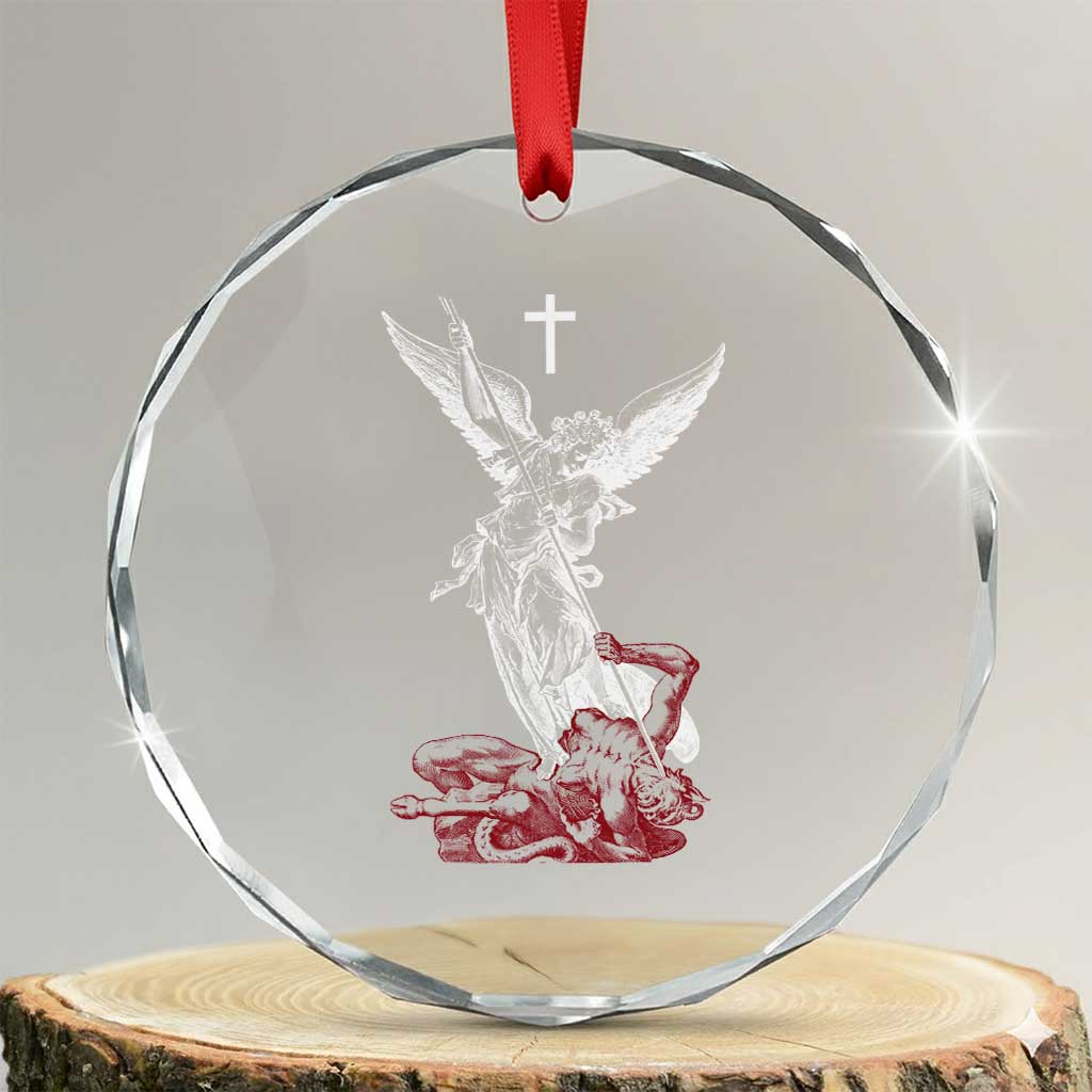 Saint Michael The Archangel Defeating Satan Crystal Glass Ornament