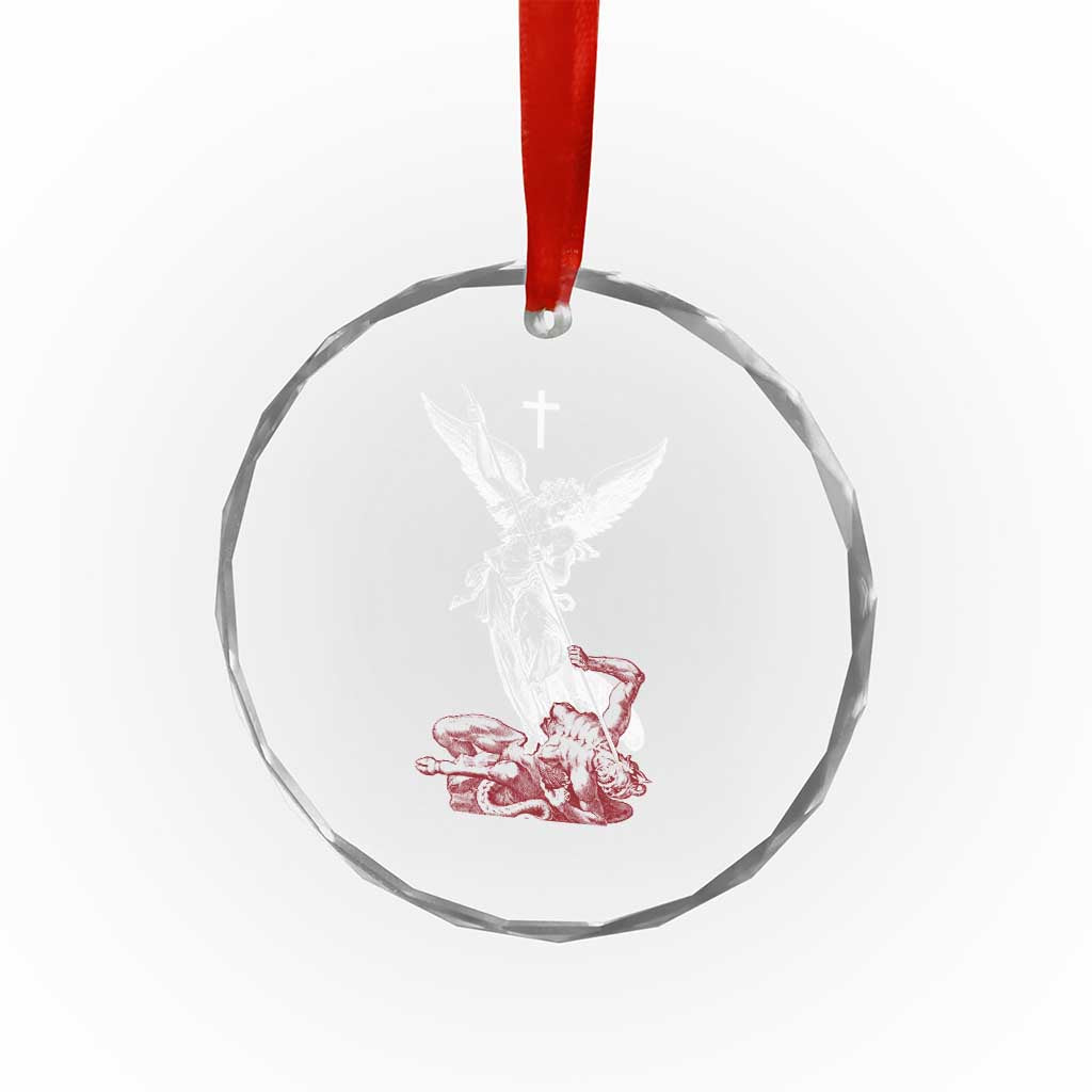 Saint Michael The Archangel Defeating Satan Crystal Glass Ornament