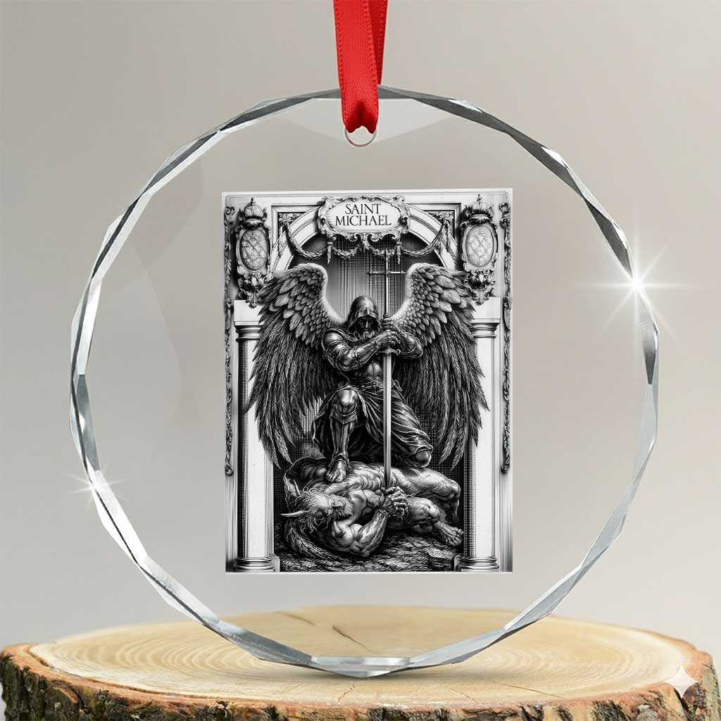 Saint Michael The Archangel Defeating Satan Crystal Glass Ornament Christian Faith Gift