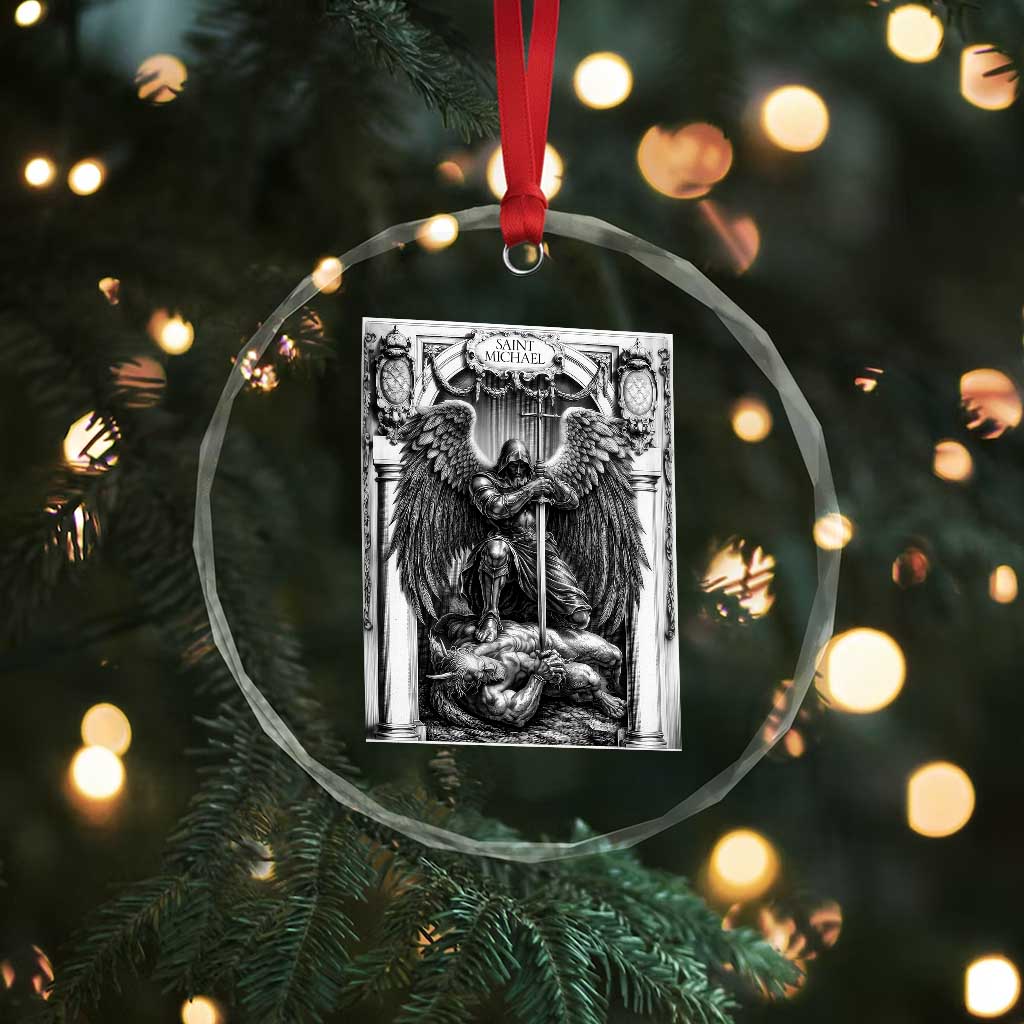 Saint Michael The Archangel Defeating Satan Crystal Glass Ornament Christian Faith Gift