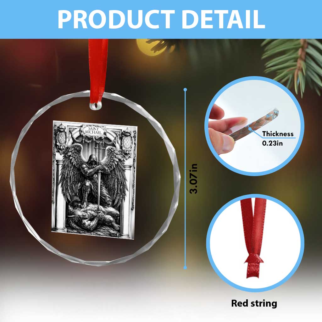 Saint Michael The Archangel Defeating Satan Crystal Glass Ornament Christian Faith Gift