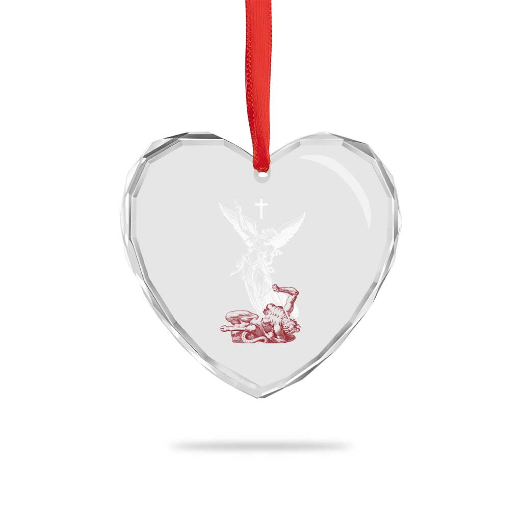 Saint Michael The Archangel Defeating Satan Heart Crystal Glass Ornament