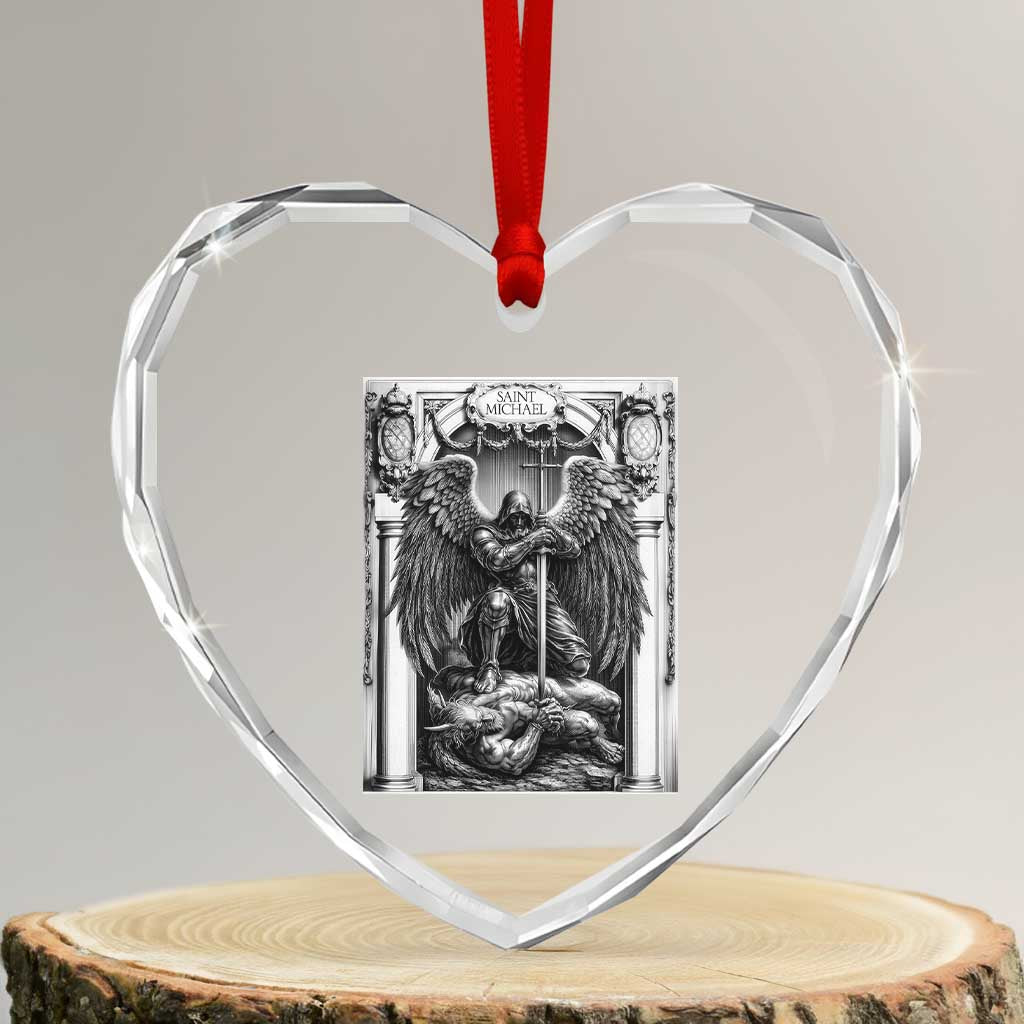 Saint Michael The Archangel Defeating Satan Heart Crystal Glass Ornament Christian Faith Gift