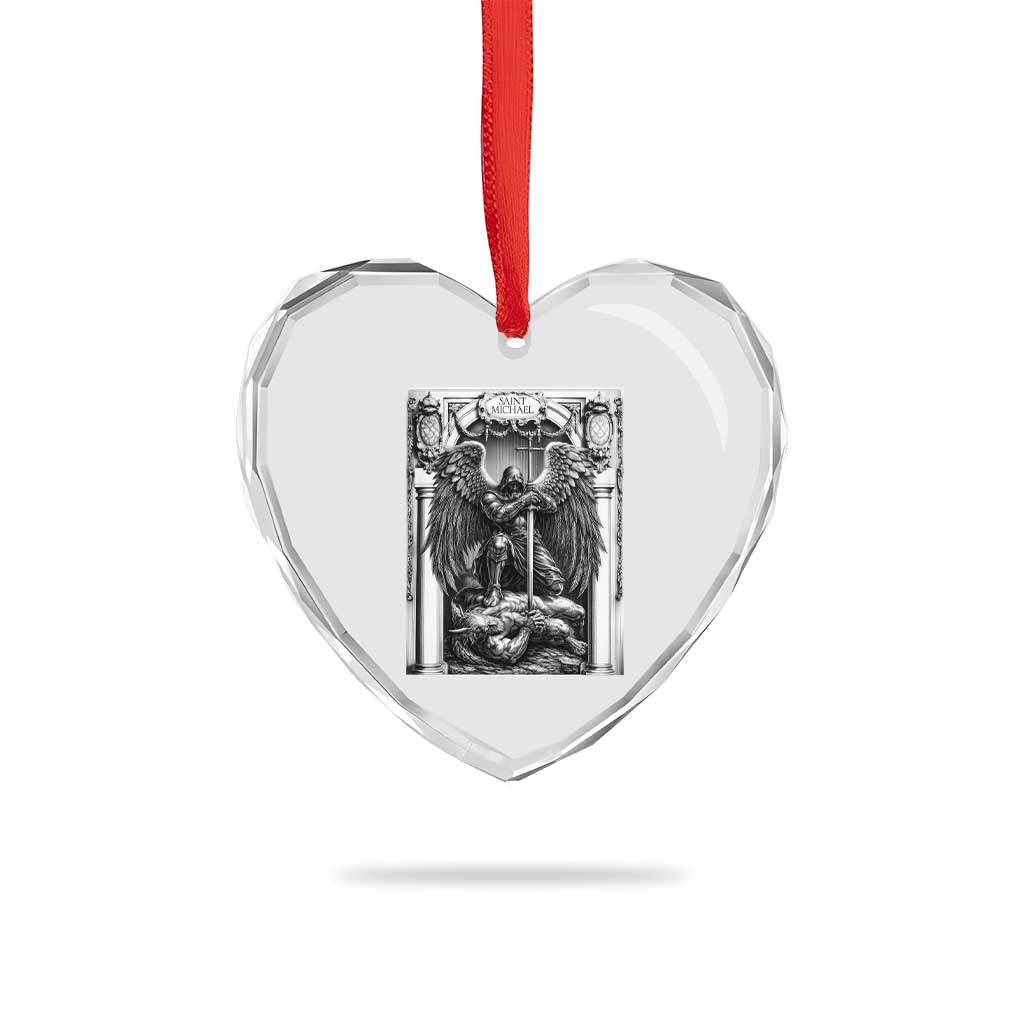 Saint Michael The Archangel Defeating Satan Heart Crystal Glass Ornament Christian Faith Gift