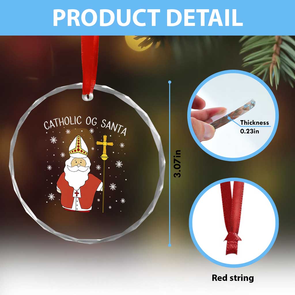 Saint Nicholas Catholic Christmas Crystal Glass Ornament - Wonder Print Shop