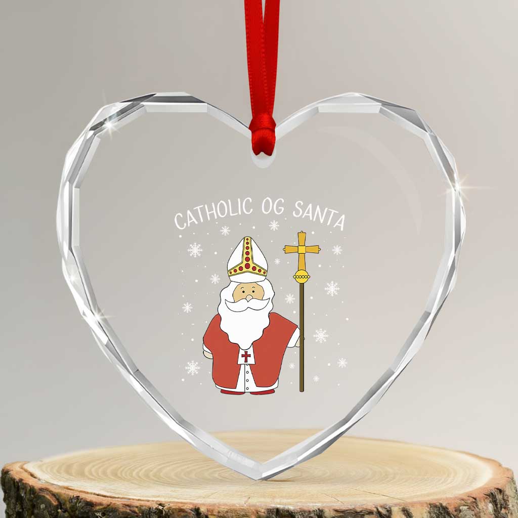 Saint Nicholas Catholic Christmas Heart Crystal Glass Ornament - Wonder Print Shop