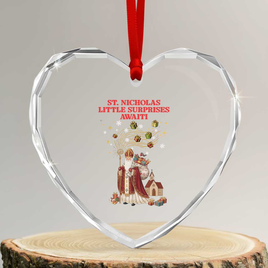 Saint Nicholas Santa Claus Christmas Heart Crystal Glass Ornament Little Surprises Awaiti - Wonder Print Shop