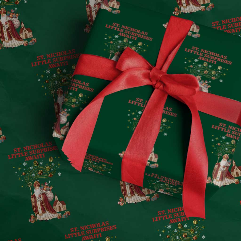 Saint Nicholas Santa Claus Christmas Wrapping Paper Roll Little Surprises Awaiti - Wonder Print Shop