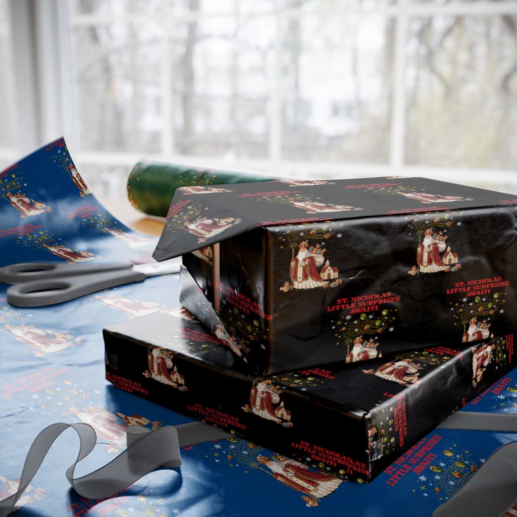 Saint Nicholas Santa Claus Christmas Wrapping Paper Roll Little Surprises Awaiti - Wonder Print Shop