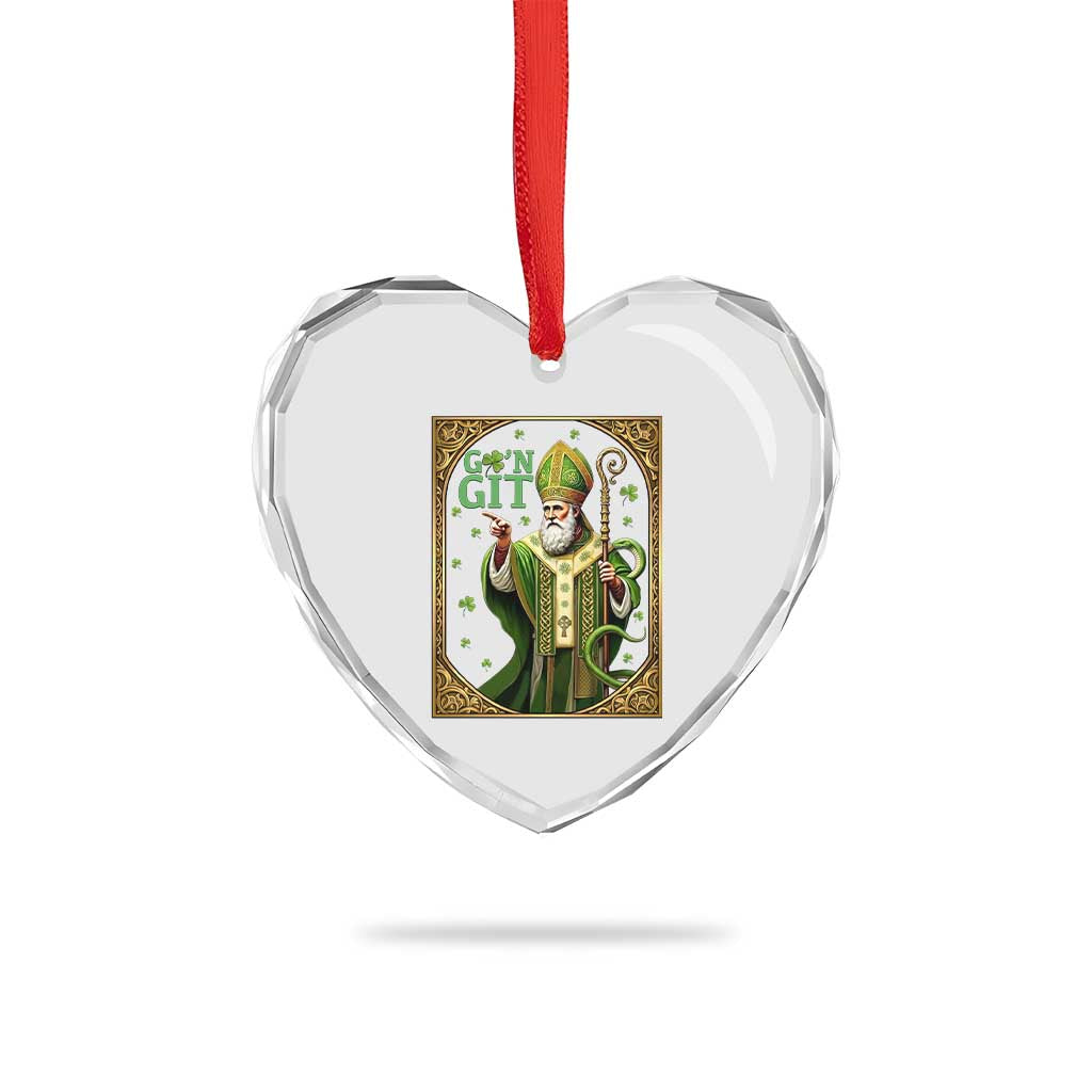 Saint Patrick Go'n Git Heart Crystal Glass Ornament Funny St Patricks Day Snake Legend