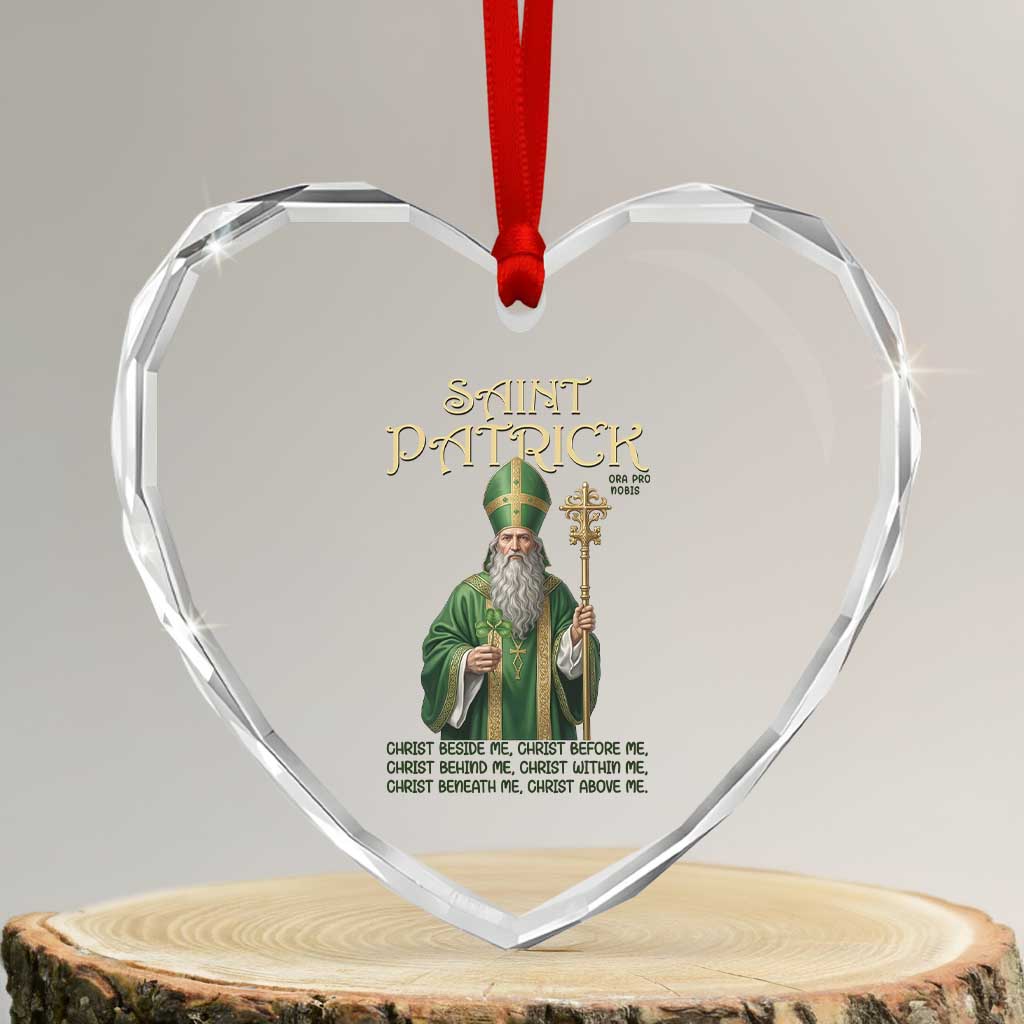 Saint Patrick Ora Pro Nobis Heart Crystal Glass Ornament Irish Christian Prayer