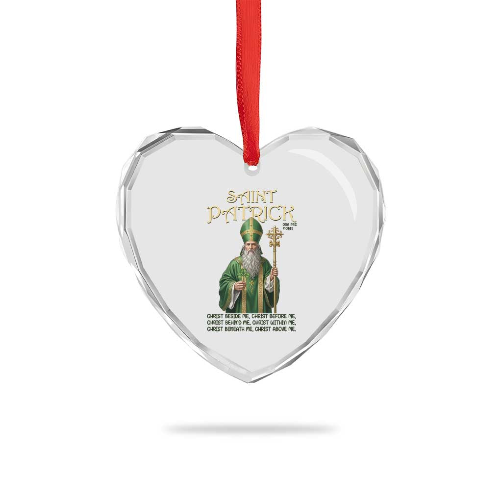 Saint Patrick Ora Pro Nobis Heart Crystal Glass Ornament Irish Christian Prayer