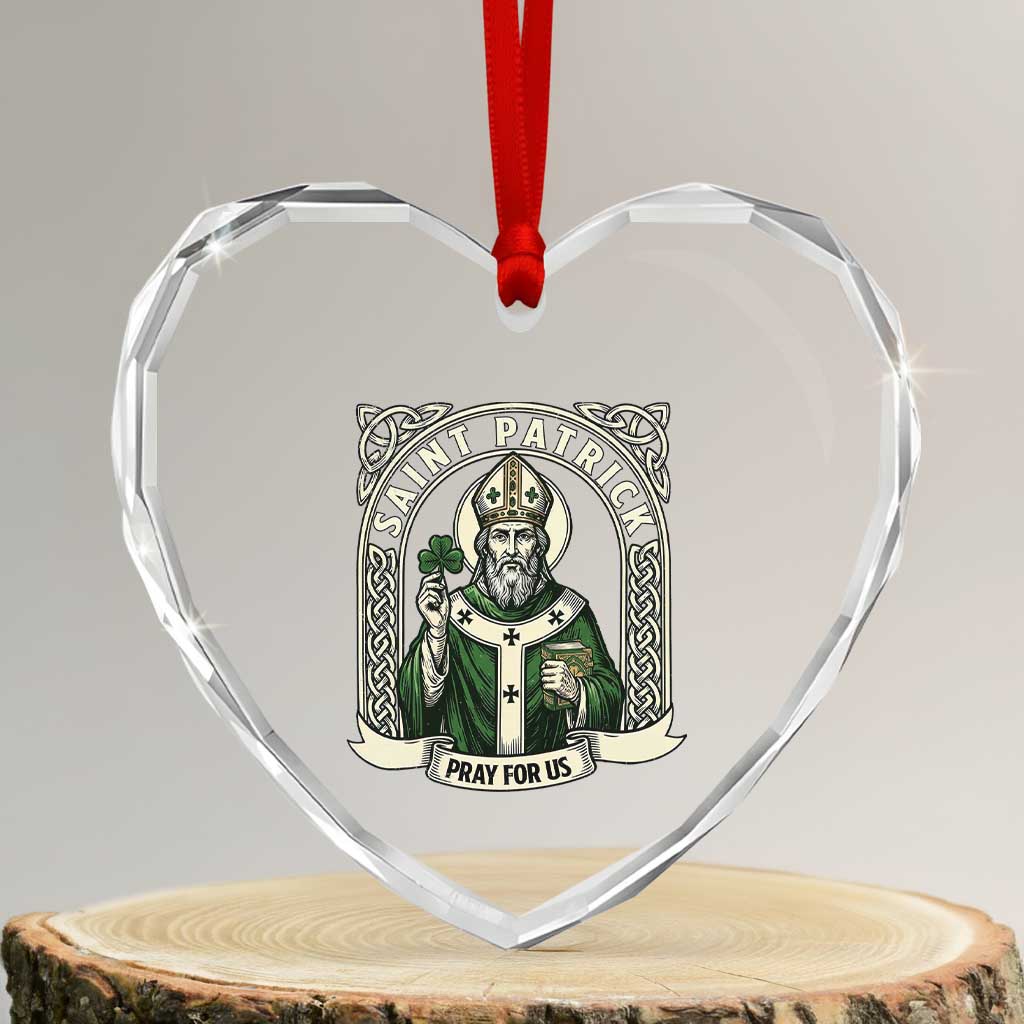 Saint Patrick Pray For Us Heart Crystal Glass Ornament St Patricks Day Religious Gift