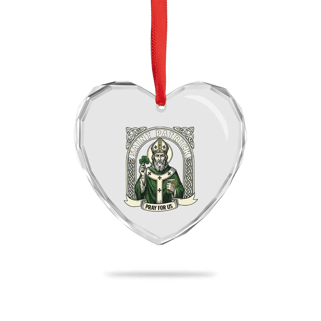Saint Patrick Pray For Us Heart Crystal Glass Ornament St Patricks Day Religious Gift