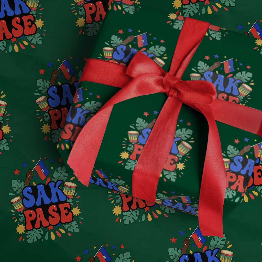 Sak Pase Colorful Festive Haitian Drums Tropical Graphic Wrapping Paper Roll Haiti Heritage Pride